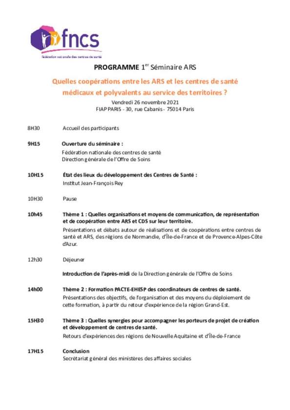 Programme seminaire ARS