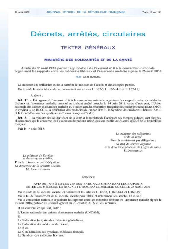 Avenant n°6 - convention médicale