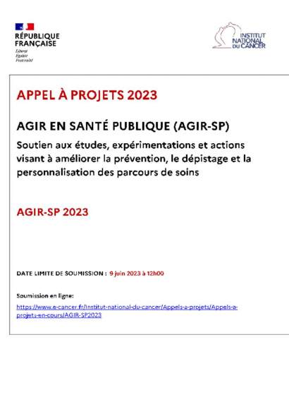 INCa_AAP AGIR-SP2023_Appel à projets