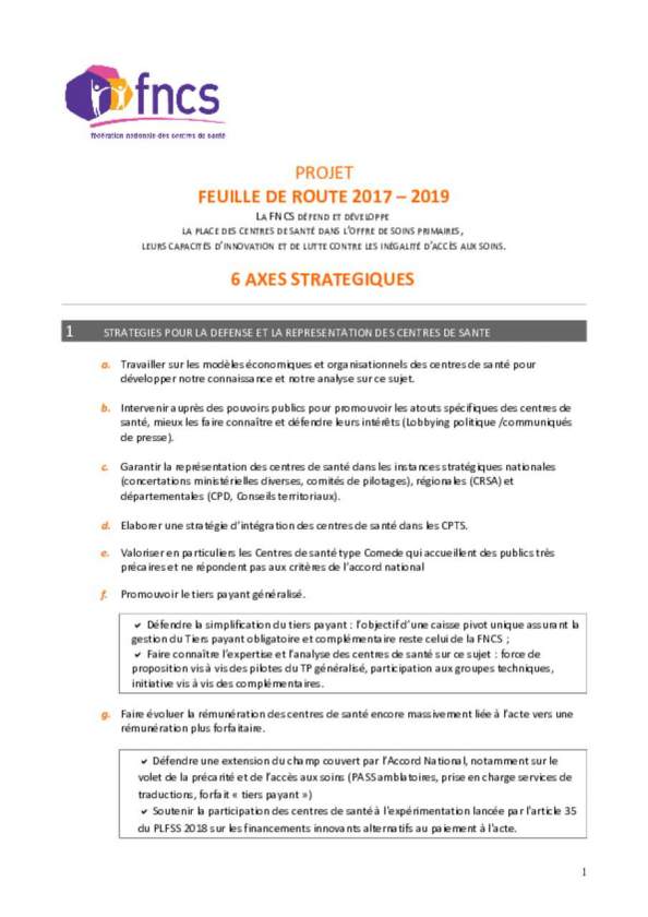 Feuille de route FNCS 2017 - 2019