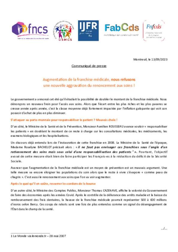 CP Augmentation de la franchise médicale
