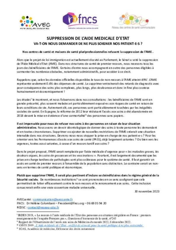 AME_CDS et MSP contre la suppression