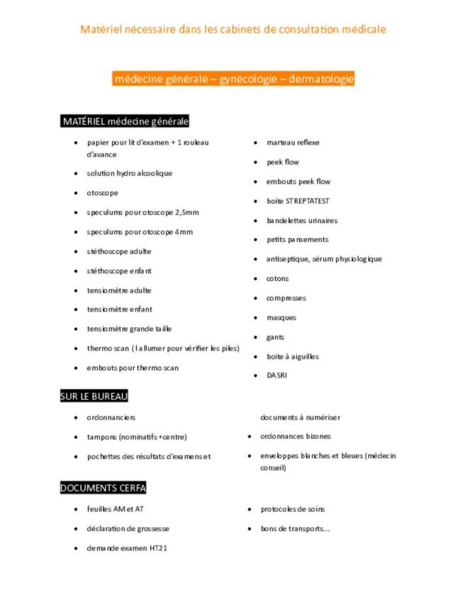 Check_Liste du matériel_cabinet_MEDICAL_GYNECO_DERMATO