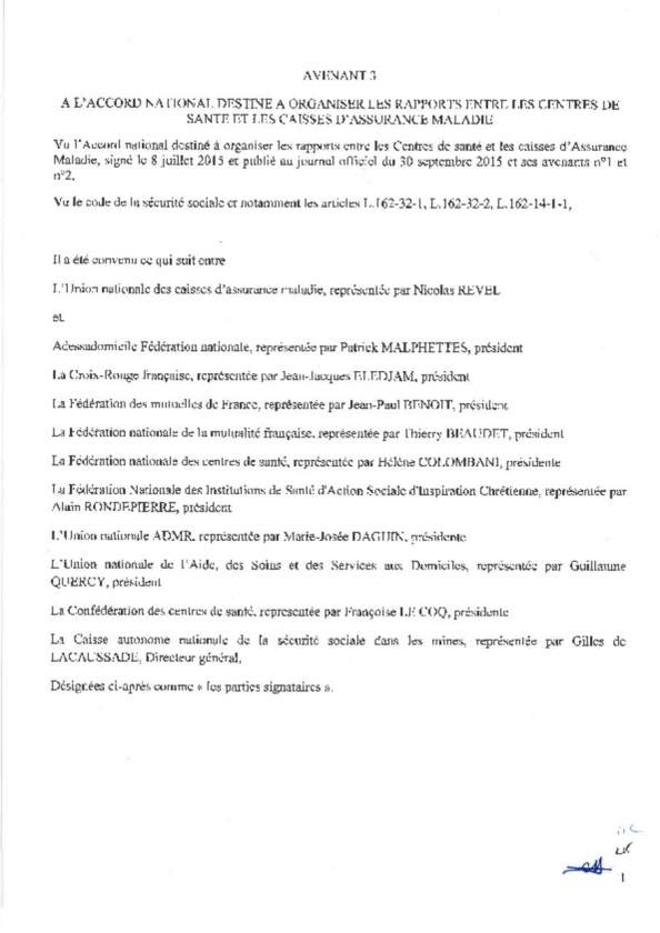 Avenant 3 - Accord national des centres de santé 2020