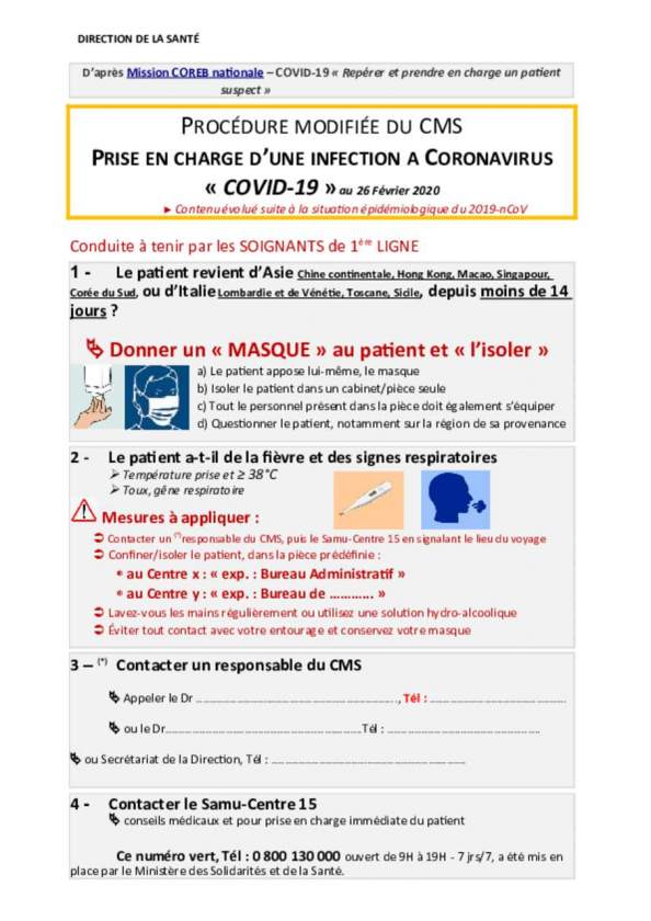 Fiche COREB_Conduite à tenir par les soignants en 1ère ligne