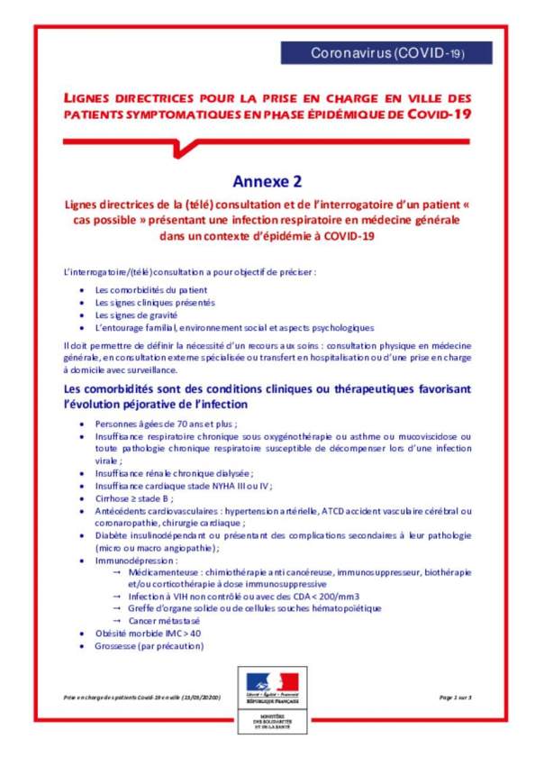 annexe 2 : consultation interrogatoire patient avec infection respiratoire