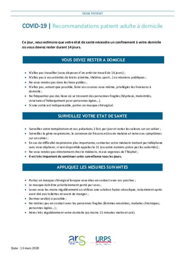 Fiche patient recommandation confinement