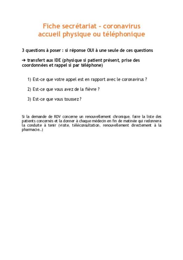 Fiche secrétariat accueil patient téléphonique et physique