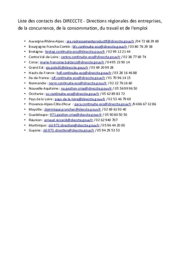 DIRECCTE_liste des contacts régionaux