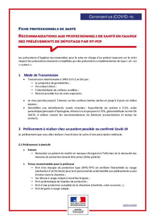 Covid-19 fiche RT-PCR ambulatoire préleveurs