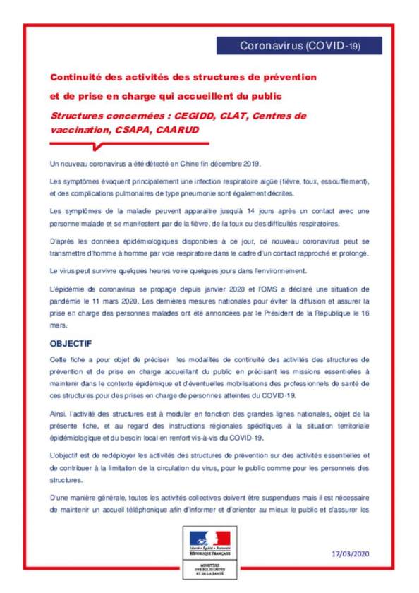 Covid-19 fiche strucures prévention PEC public