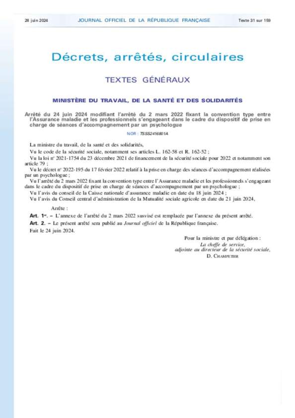 JO_20240628_Arrêté_Dispositif_Mon_Psy_ convention entre AM et PS