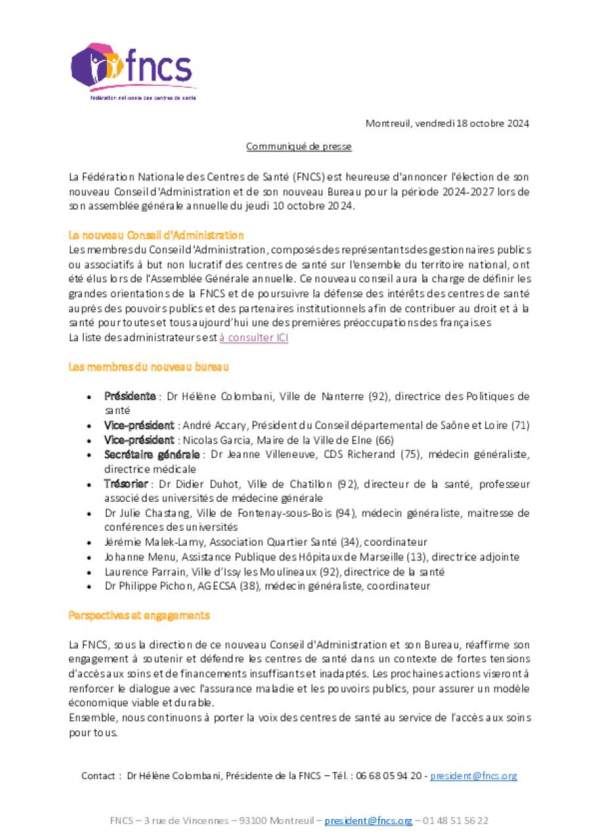 CP FNCS élection CA et bureau