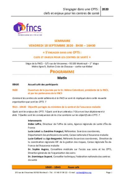 Pré-programme séminaire CPTS de la FNCS _ 18 septembre 2020