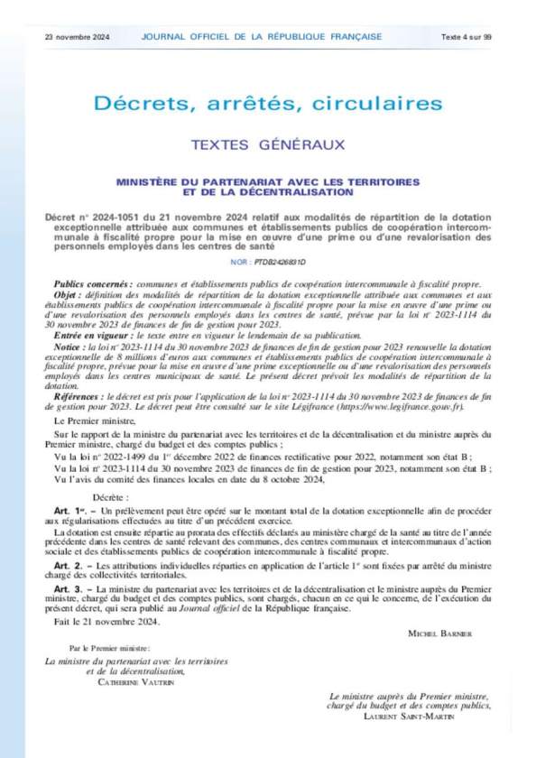 Décret n° 2024-1051_dotation exceptionnelle_JO_23.11.24