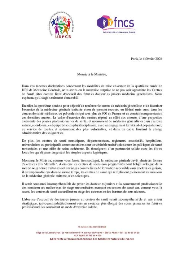Lettre ouverte au Ministre de la santé