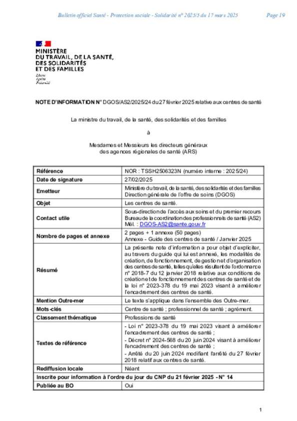 Guide des centres de santé cliquer ICI