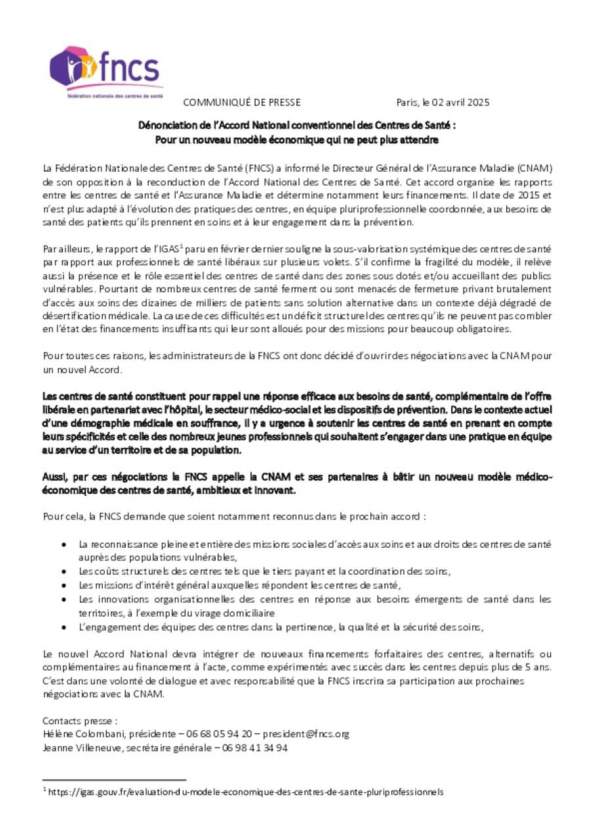 CP FNCS_dénonciation Accord national