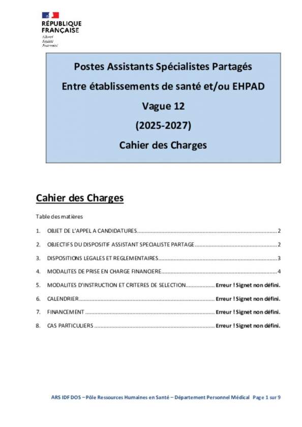 ARSIF_cahier des charges appel à candidature ASP 2025_2027