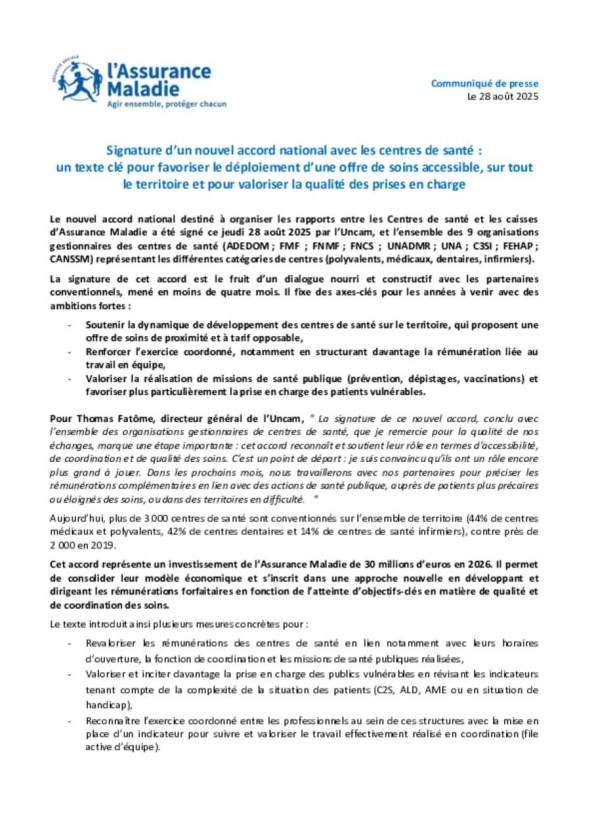 Communiqué CNAM signature Accord CDS
