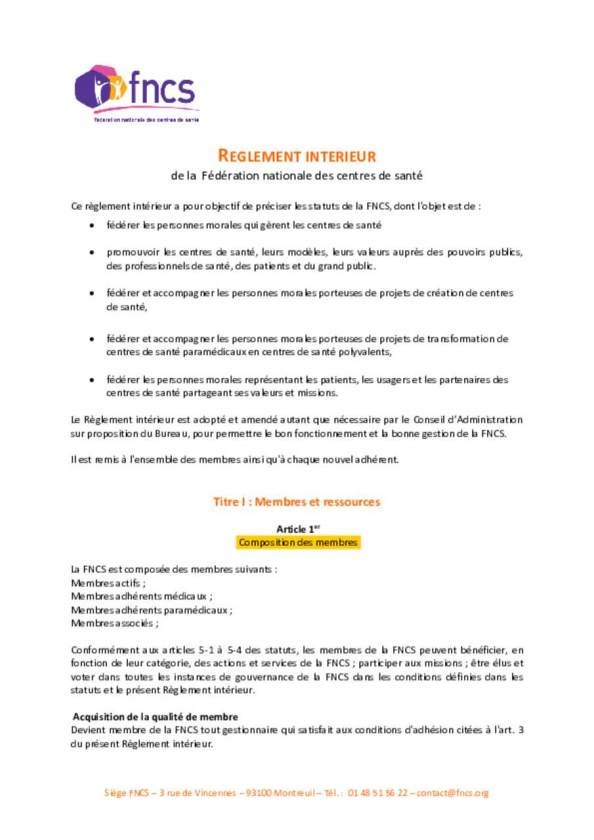 Règlement intérieur