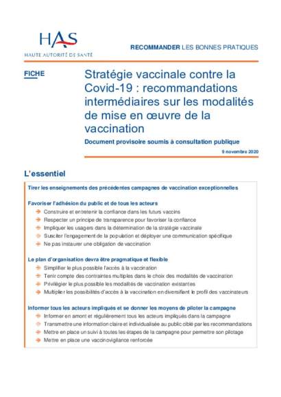 Projet RECOS HAS Stratégie vaccinale covid19