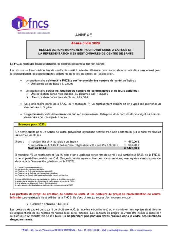 Info montant cotisations 2026 et règles de représentation 