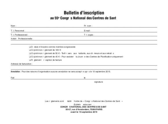 Bulletin d'inscription 2015