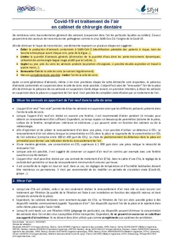 REPIAS_Traitement de l'air dans les cabinets dentaires