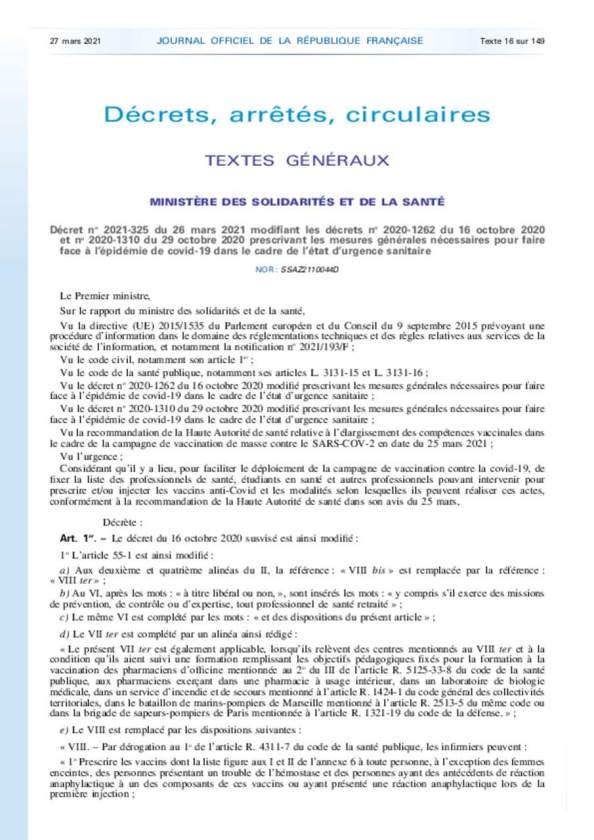 Décret du 26/03/2021_vaccinateurs