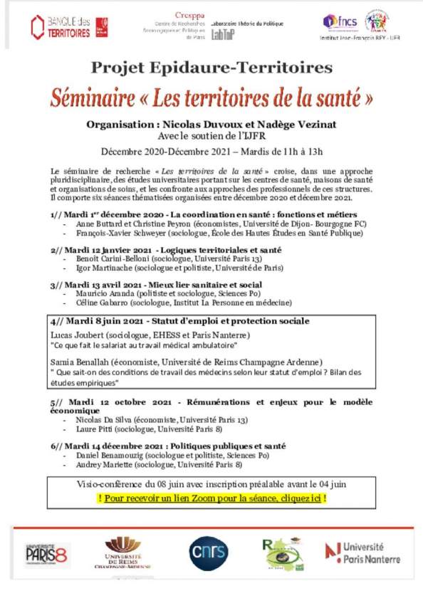 Epidaure-Territoires, calendrier des séminaires