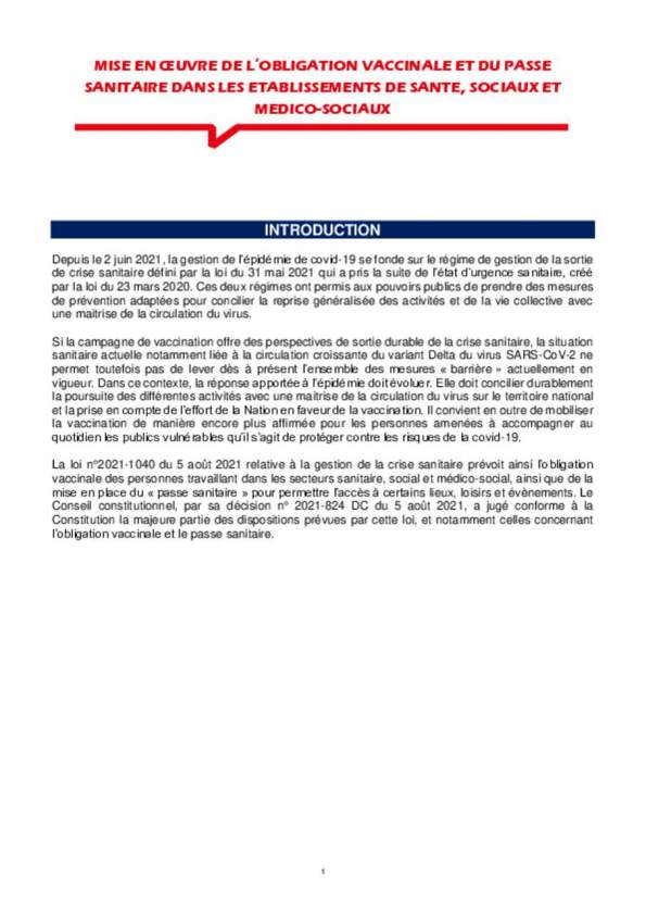 DGS Urgent - obligation vaccinale et passe sanitaire