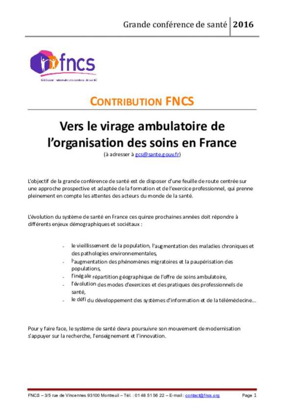 Contribution FNCS - Grande conférence de santé