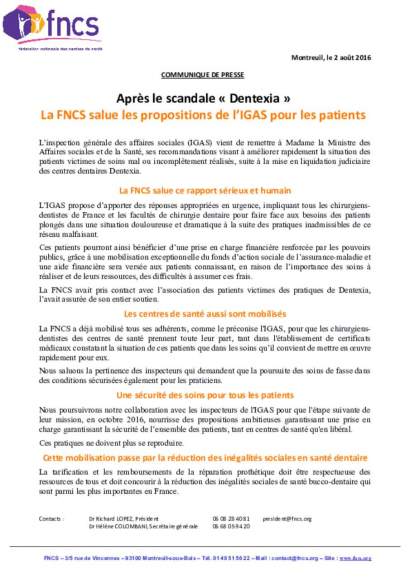 CP FNCS - Rapport IGAS Dentexia